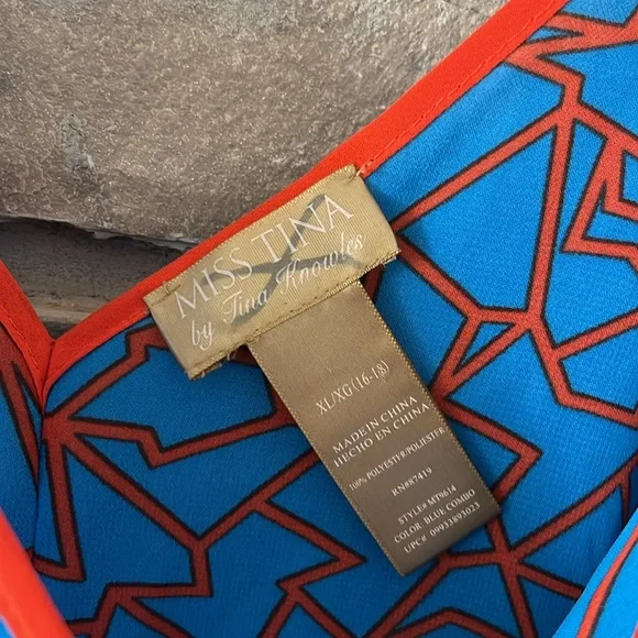 Miss Tina by Tina Knowles Blue & Orange Bat Wing Top Size XL - Picture 5 of 11